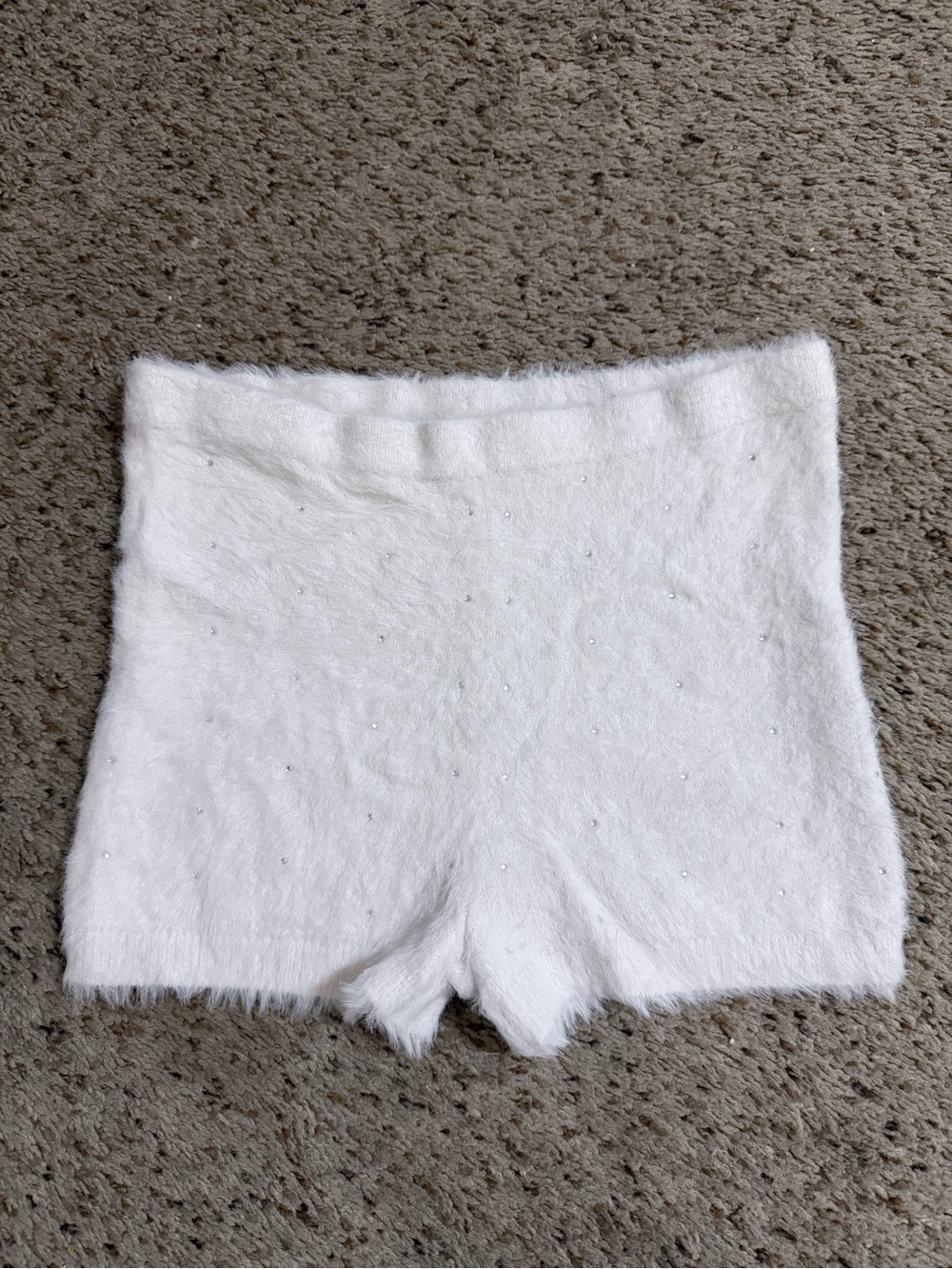 Victoria’s Secret White Fuzzy Faux Fur Rhinestone Knit Shorts
